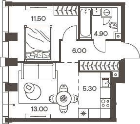 Планировка — INJOY, 2-комн., 41 м²