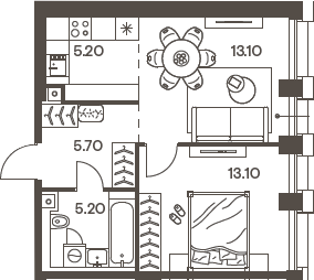Планировка — INJOY, 2-комн., 42 м²