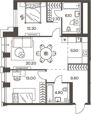 Планировка — INJOY, 3-комн., 74 м²