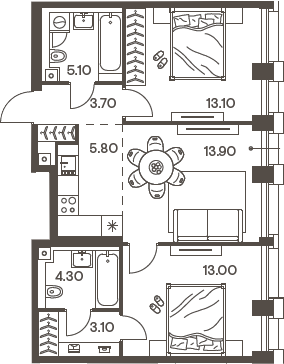Планировка — INJOY, 3-комн., 62 м²