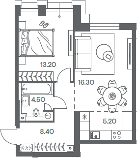 Планировка — INJOY, 2-комн., 48 м²