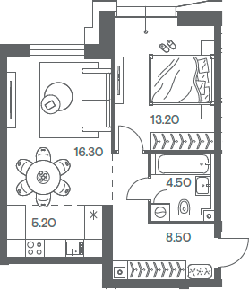 Планировка — INJOY, 2-комн., 48 м²
