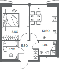 Планировка — INJOY, 1-комн., 41 м²