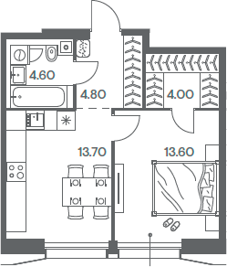 Планировка — INJOY, 1-комн., 41 м²
