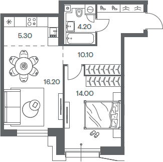 Планировка — INJOY, 2-комн., 50 м²