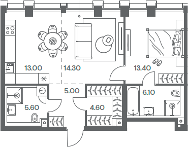 Планировка — INJOY, 2-комн., 62 м²