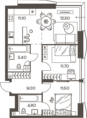 Планировка — INJOY, 3-комн., 66 м²