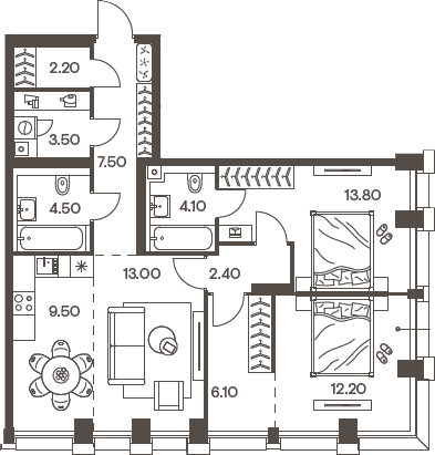 Планировка — INJOY, 3-комн., 79 м²