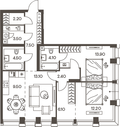 Планировка — INJOY, 3-комн., 79 м²