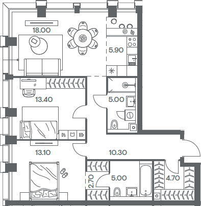 Планировка — INJOY, 3-комн., 78 м²