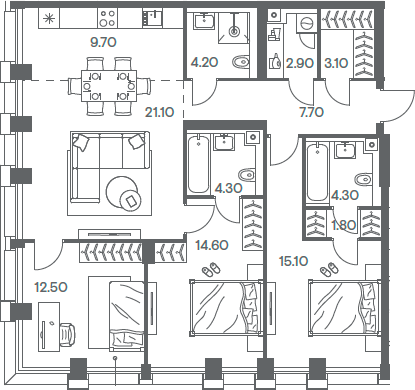 Планировка — INJOY, 4-комн., 101 м²