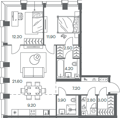 Планировка — INJOY, 3-комн., 79 м²