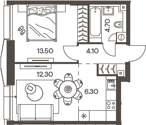 Планировка — INJOY, 2-комн., 41 м²