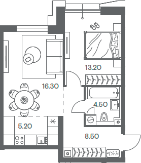 Планировка — INJOY, 2-комн., 48 м²