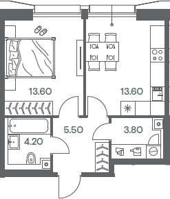 Планировка — INJOY, 1-комн., 41 м²