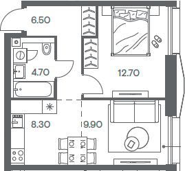 Планировка — INJOY, 2-комн., 42 м²
