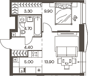 Планировка — INJOY, 2-комн., 41 м²