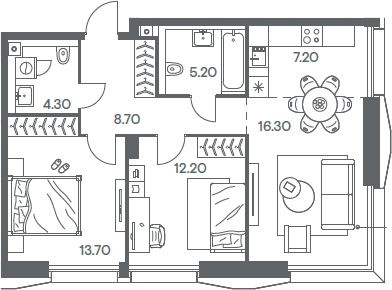 Планировка — INJOY, 3-комн., 68 м²