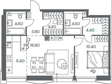 Планировка — INJOY, 2-комн., 62 м²