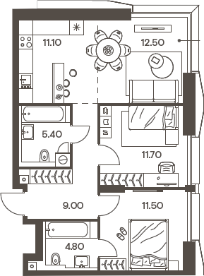 Планировка — INJOY, 3-комн., 66 м²