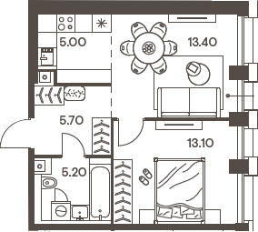Планировка — INJOY, 2-комн., 42 м²
