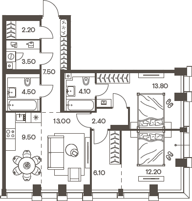 Планировка — INJOY, 3-комн., 79 м²