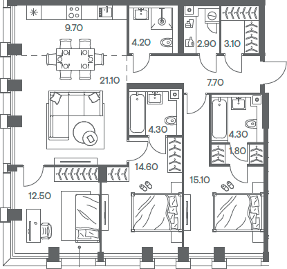Планировка — INJOY, 4-комн., 101 м²
