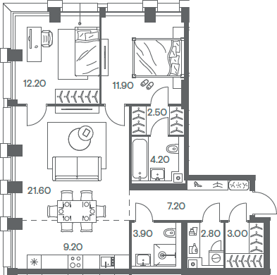 Планировка — INJOY, 3-комн., 79 м²