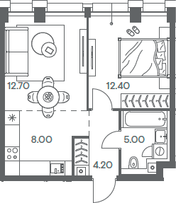 Планировка — INJOY, 2-комн., 42 м²