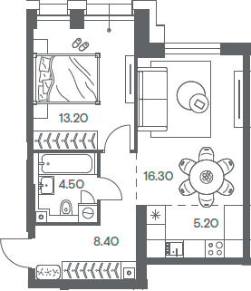 Планировка — INJOY, 2-комн., 48 м²
