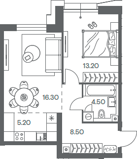 Планировка — INJOY, 2-комн., 48 м²