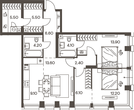 Планировка — INJOY, 3-комн., 83 м²