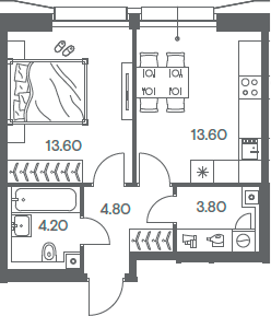 Планировка — INJOY, 1-комн., 40 м²
