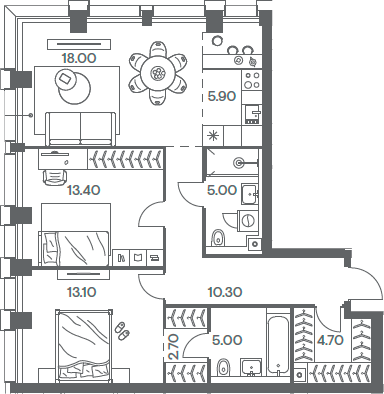 Планировка — INJOY, 3-комн., 78 м²