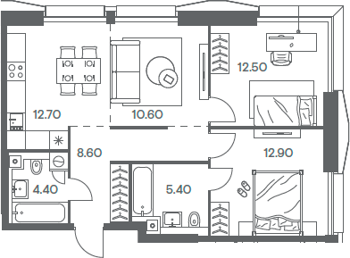 Планировка — INJOY, 3-комн., 67 м²