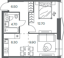 Планировка — INJOY, 2-комн., 42 м²