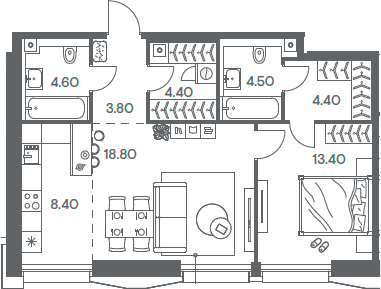 Планировка — INJOY, 2-комн., 62 м²