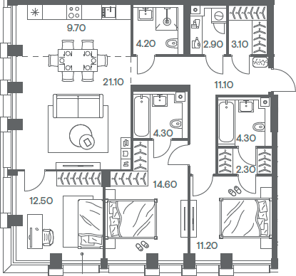 Планировка — INJOY, 4-комн., 101 м²