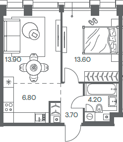 Планировка — INJOY, 2-комн., 42 м²
