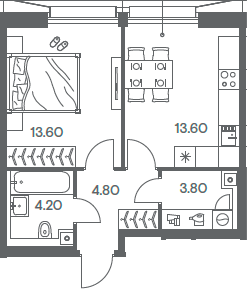Планировка — INJOY, 1-комн., 40 м²
