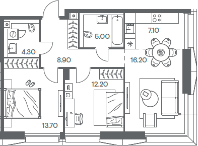 Планировка — INJOY, 3-комн., 67 м²