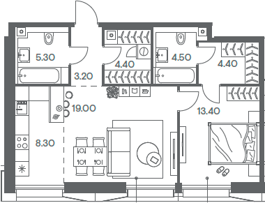 Планировка — INJOY, 2-комн., 63 м²