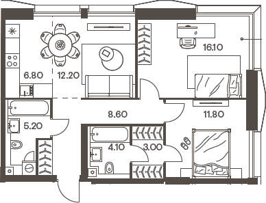 Планировка — INJOY, 3-комн., 68 м²