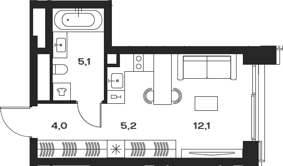 Планировка — Soul, Студия, 26 м²