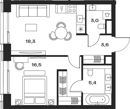 Планировка — Soul, 2-комн., 48 м²