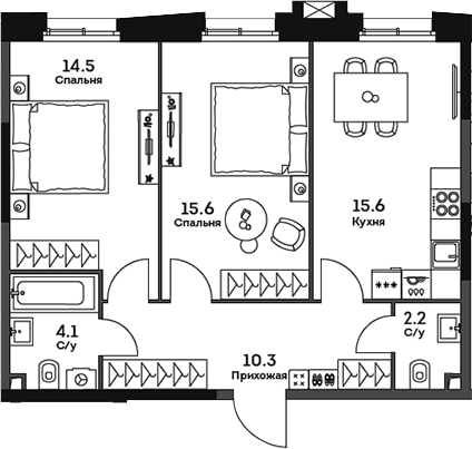 Планировка — Twelve, 2-комн., 62 м²