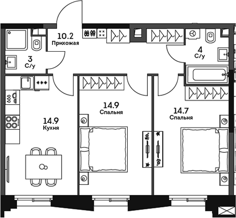 Планировка — Twelve, 2-комн., 62 м²