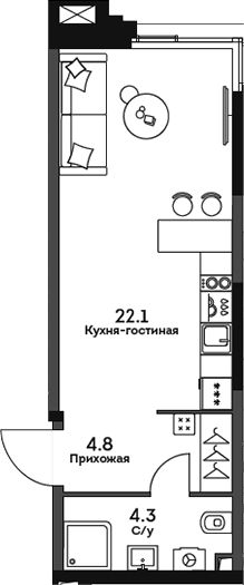 Планировка — Twelve, Студия, 31 м²