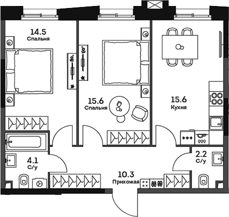 Планировка — Twelve, 2-комн., 62 м²