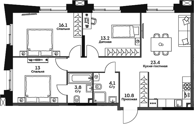 Планировка — Twelve, 4-комн., 84 м²